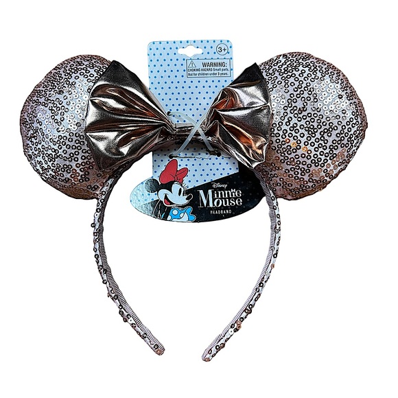 DISNEY: NWT Metallic Rose Gold Sequin Minnie Mouse Ears - Picture 1 of 5